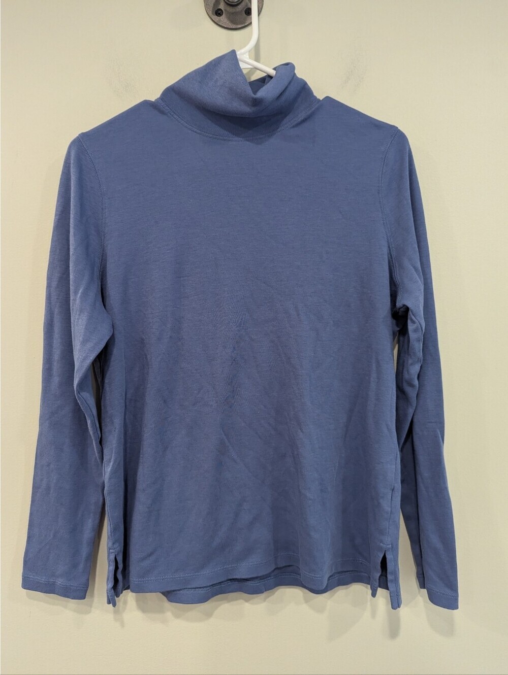 Peruvian Connection Blue Long Sleeve Pima Cotton Mockneck Top Size Large